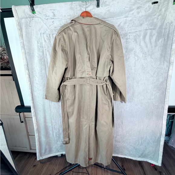 Together womens long trench coat khaki size 8 genuine leather trim vintage - Picture 5 of 9